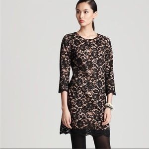 Cynthia Steffe Vida‎ Lace Scalloped Hem Shift Black Dress LBD